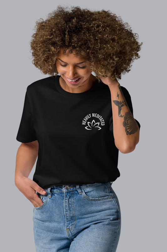 WOMENS ORGANIC EMBROIDERY TEE - HEAVILY MEDITATED