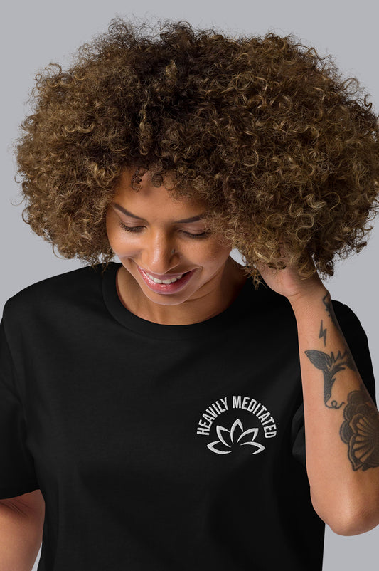 WOMENS ORGANIC EMBROIDERY TEE - HEAVILY MEDITATED