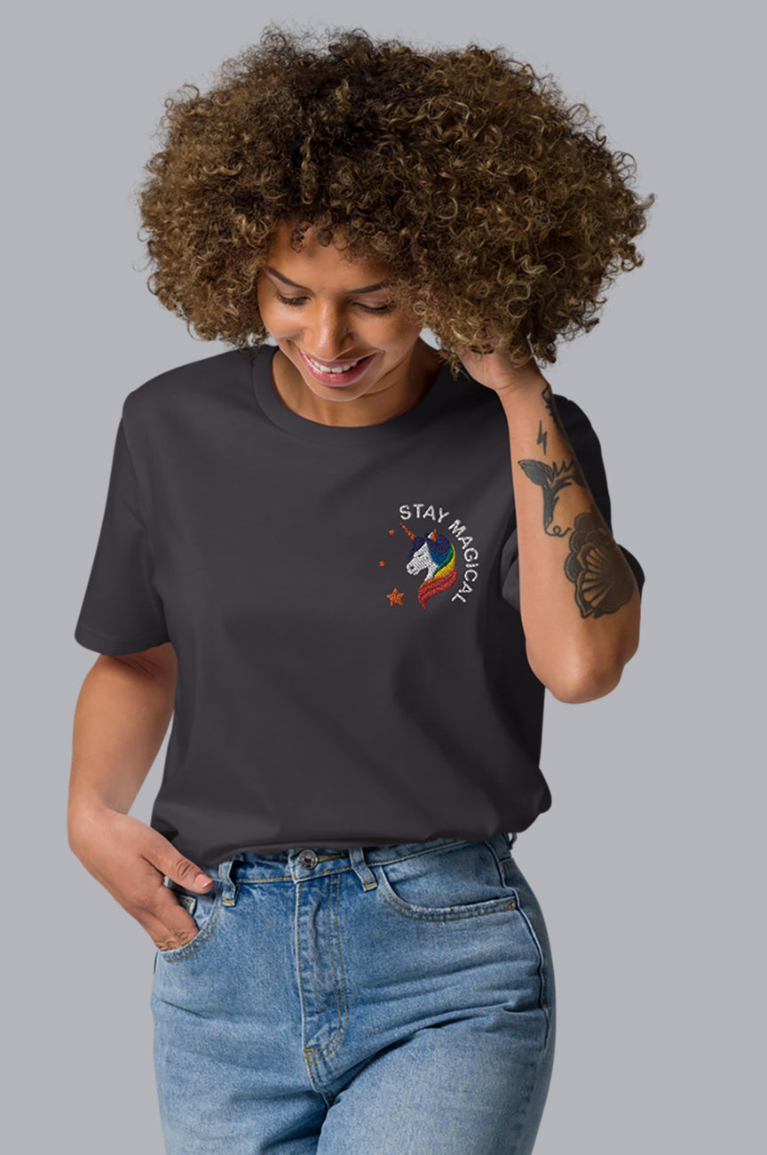 WOMENS ORGANIC EMBROIDERY TEE - STAY MAGICAL